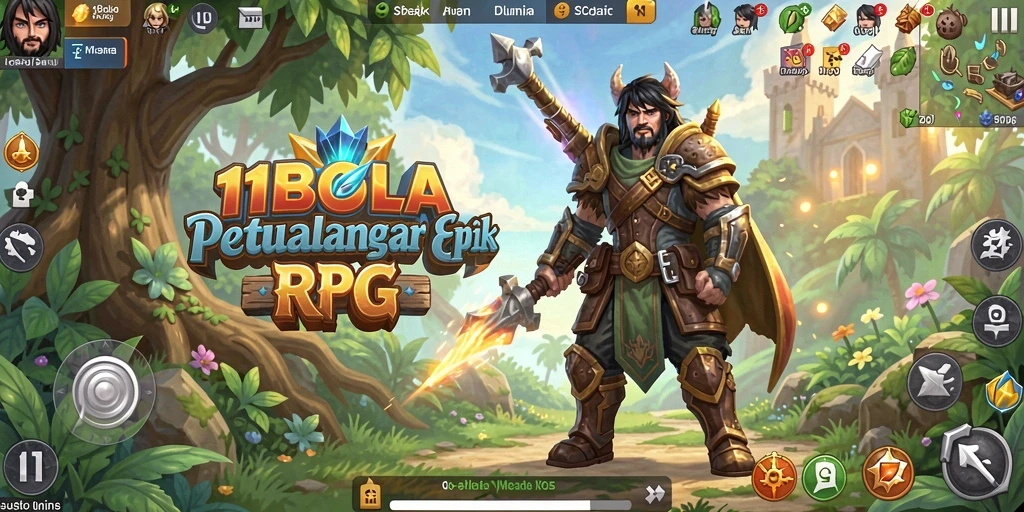 Screenshot utama dari gameplay RPG 11BOLA yang menampilkan pertarungan epik.