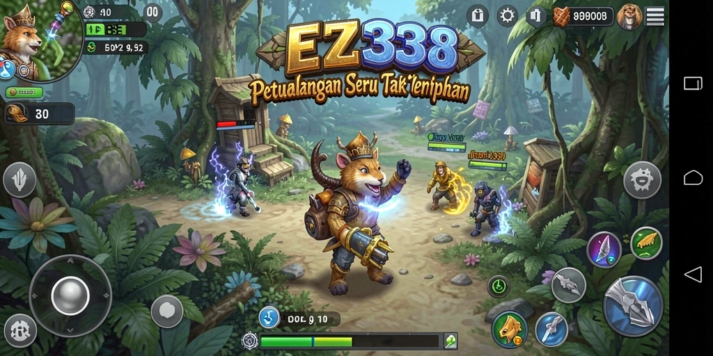 Screenshot menunjukkan aksi mendebarkan dalam permainan petualangan EZ338.