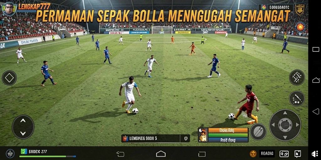 Screenshot menunjukkan aksi seru dalam permainan sepak bola di LENGKAP777.