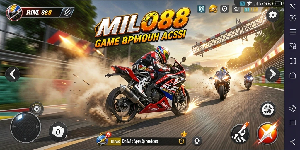 Screenshot utama MILO88 menampilkan aksi balapan motor yang mendebarkan.