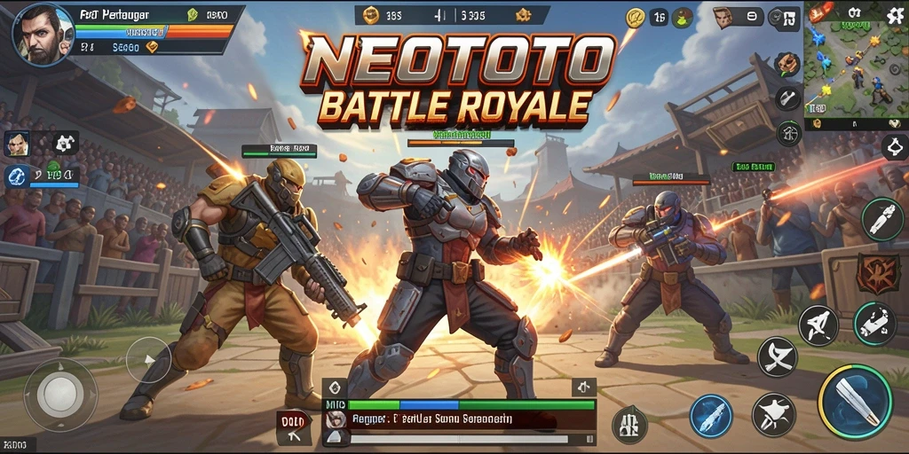 Gambar tangkapan layar gameplay NEOTOTO saat pertempuran seru di medan perang.