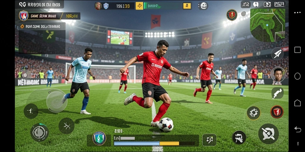 Screenshot gameplay RR89 menampilkan aksi seru dalam pertandingan sepak bola.